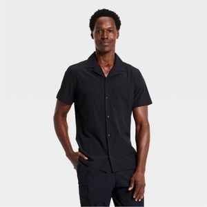 Men's Short Sleeve Button Up Camp Collar Shirt- All In Motion Black